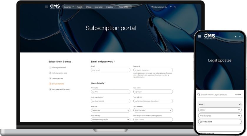 Legal Updates subscription form screen